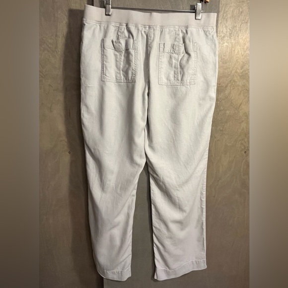 J JILL natural linen side pockets drawstring khaki pants 12 - Picture 2 of 5